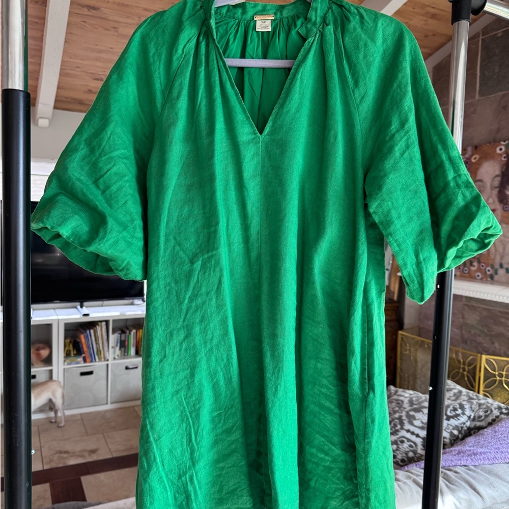 Magaschoni Emerald Linen Swing Dress w/pockets. Spring cleaning-open to offers